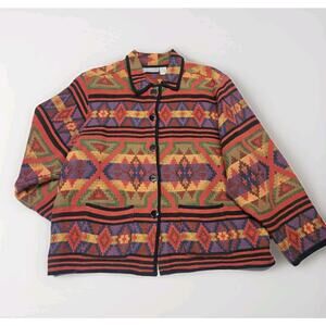 Jane Ashley Women's XL Boho Multicolor Southwestern Aztec Tapestry Jacket
